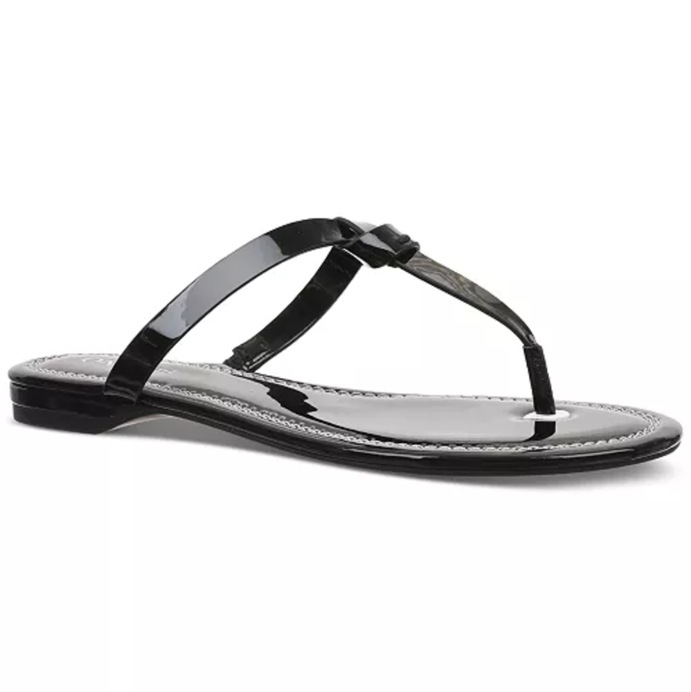 On 34th Women's Galinaa Black Patent Knotted T-straps Slip-on Sandals Size 6.5 - Picture 2 of 9